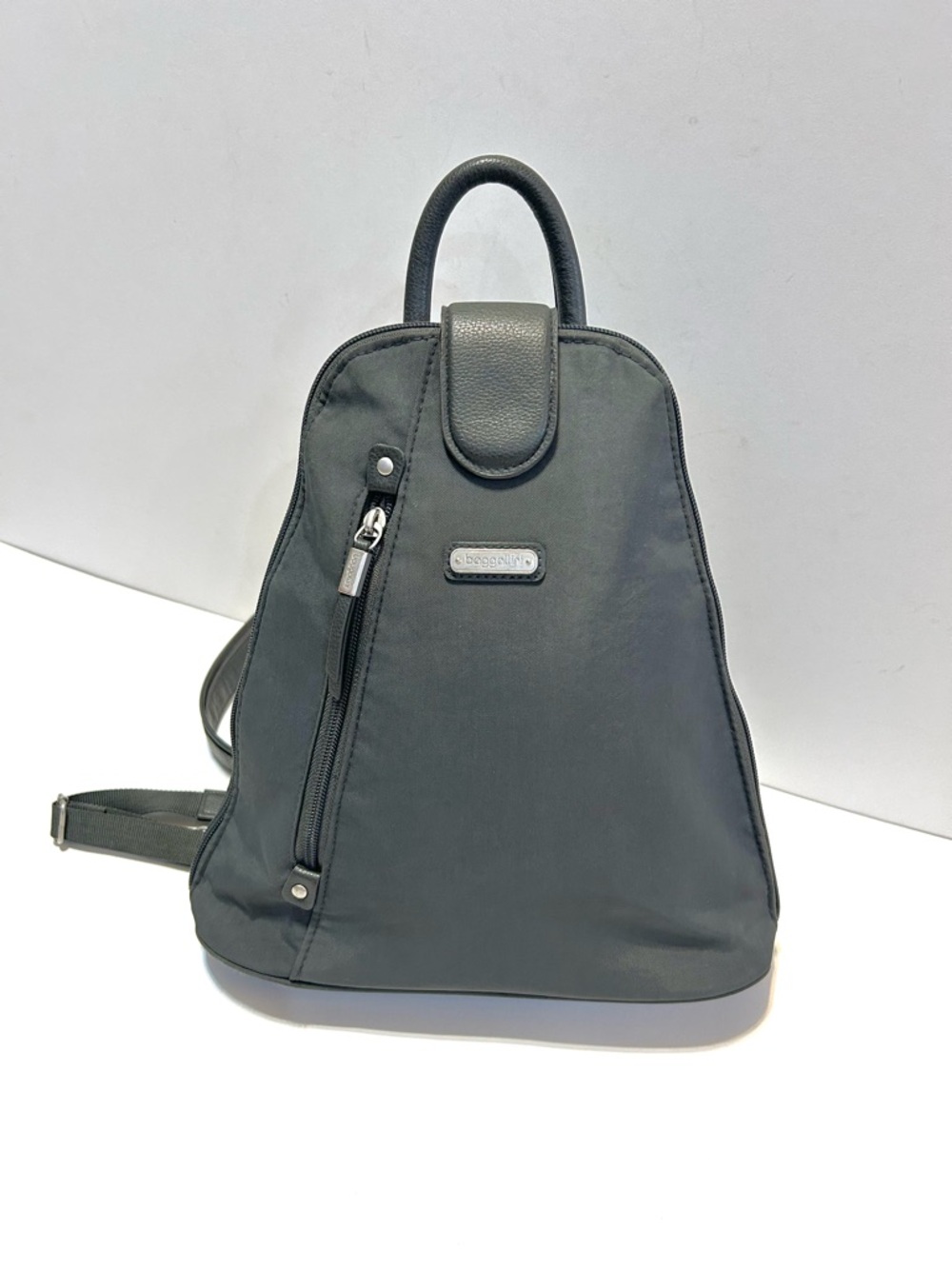 Baggallini Charcoal Gray Nylon Metro Sling Backpack with Leather Trim